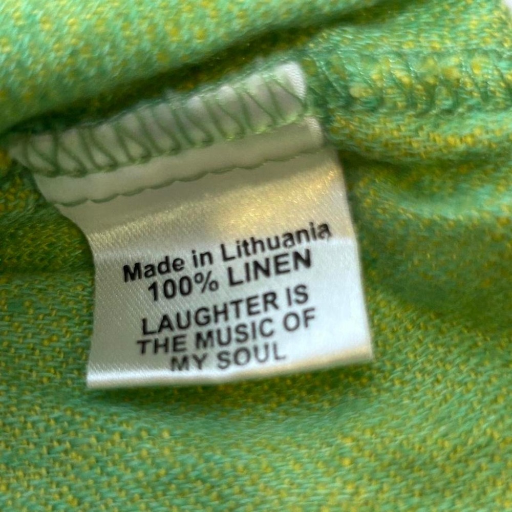 Flax Pants Womens small lime Green Linen Wide Leg Pull On Crop Pockets Relaxed - Picture 4 of 4